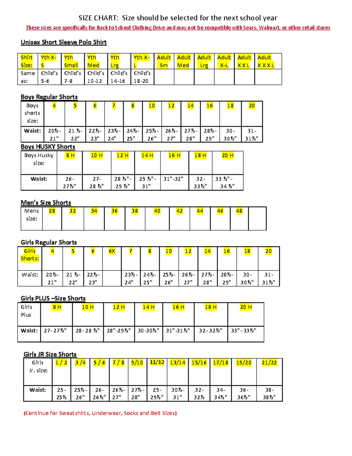 SIZE- Chart - As much information as possible - SIZE CHART: Size should ...
