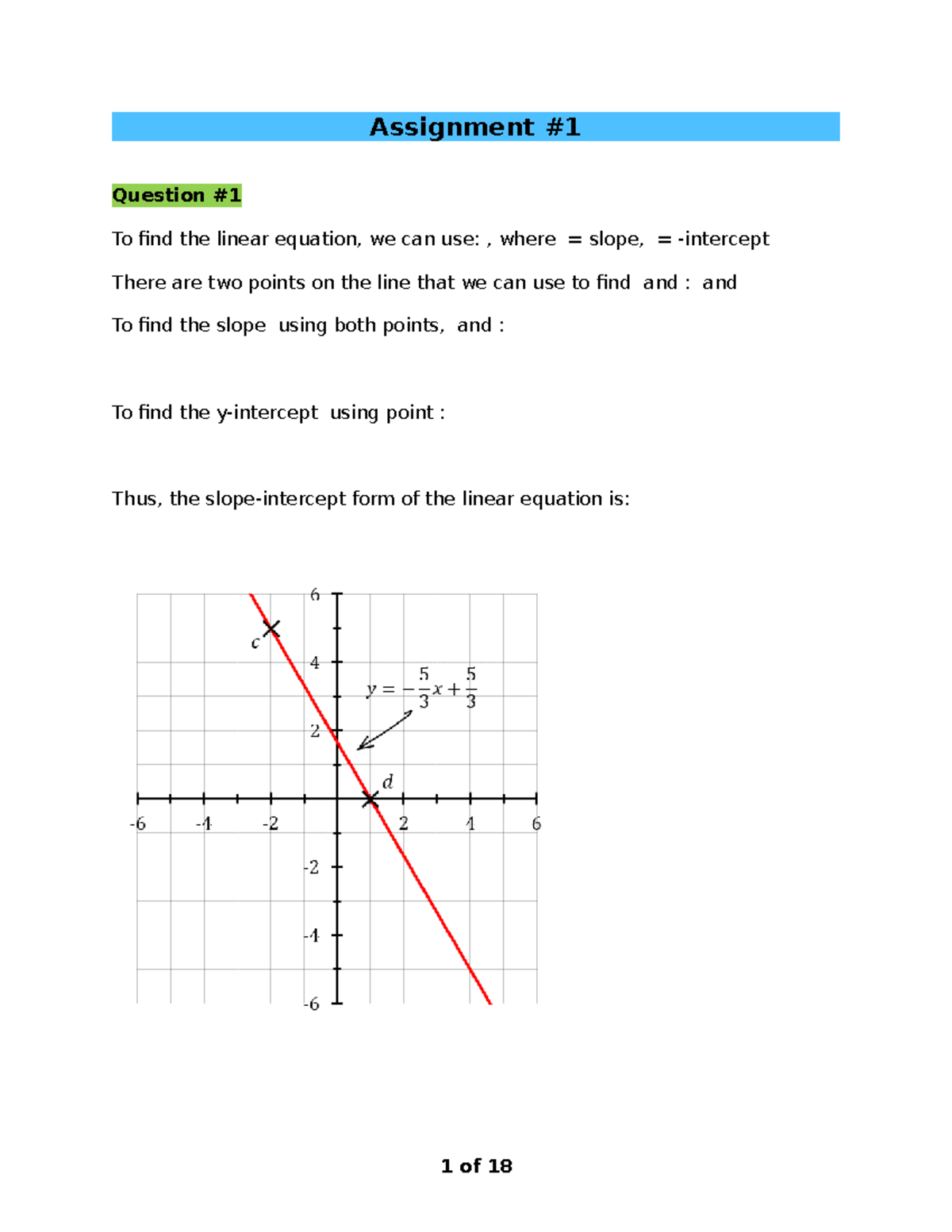MATH 260 Assignment 1 Handout Questions Assignment Question To find