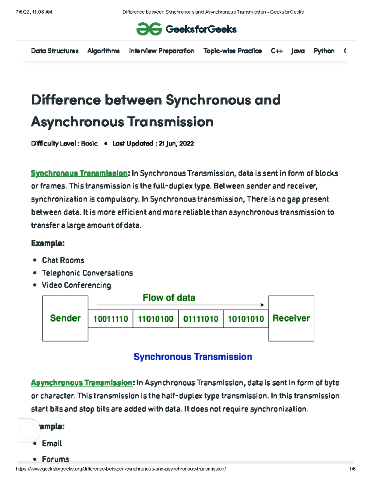 Difference Between Synchronous And Asynchronous Transmission - Geeksfor ...