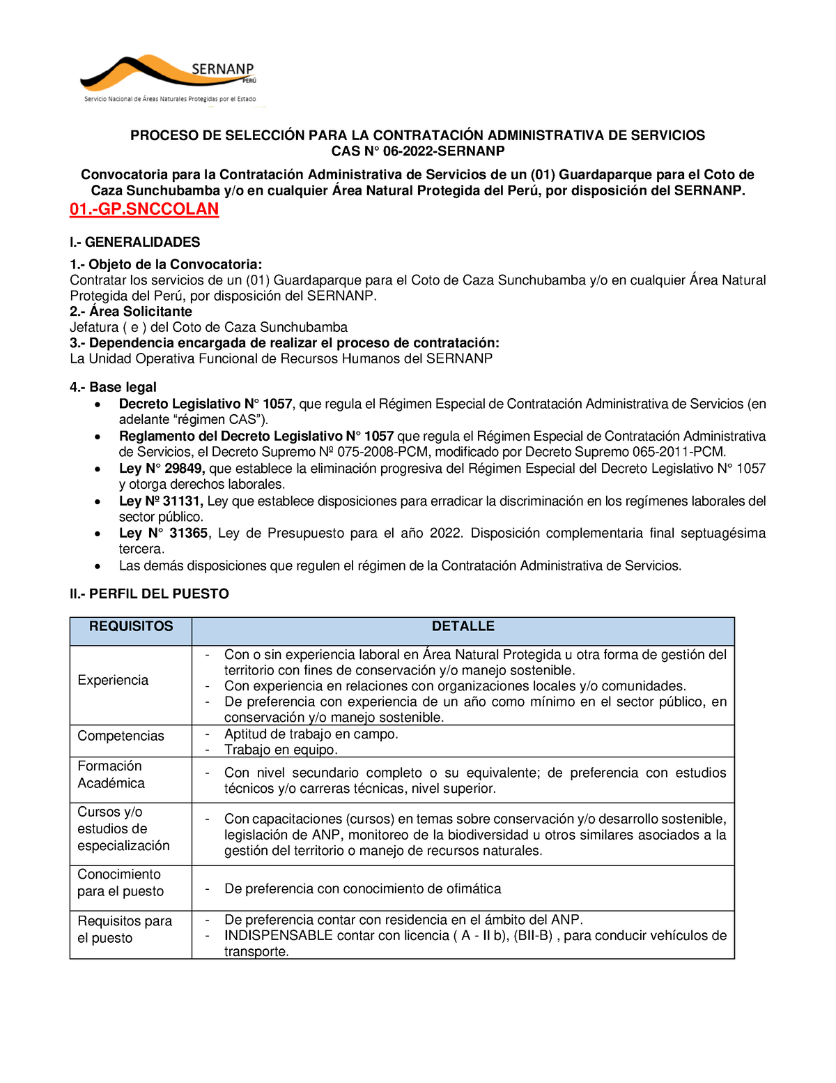 Bases DE LA Convocatoria Lambayeque - PROCESO DE SELECCIÓN PARA LA ...