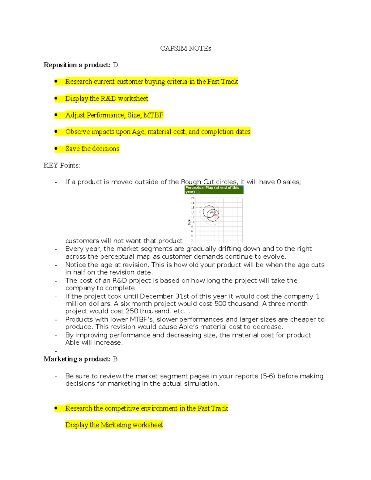 Important Capsim NOTEs CAPSIM NOTEs Reposition a product D Research