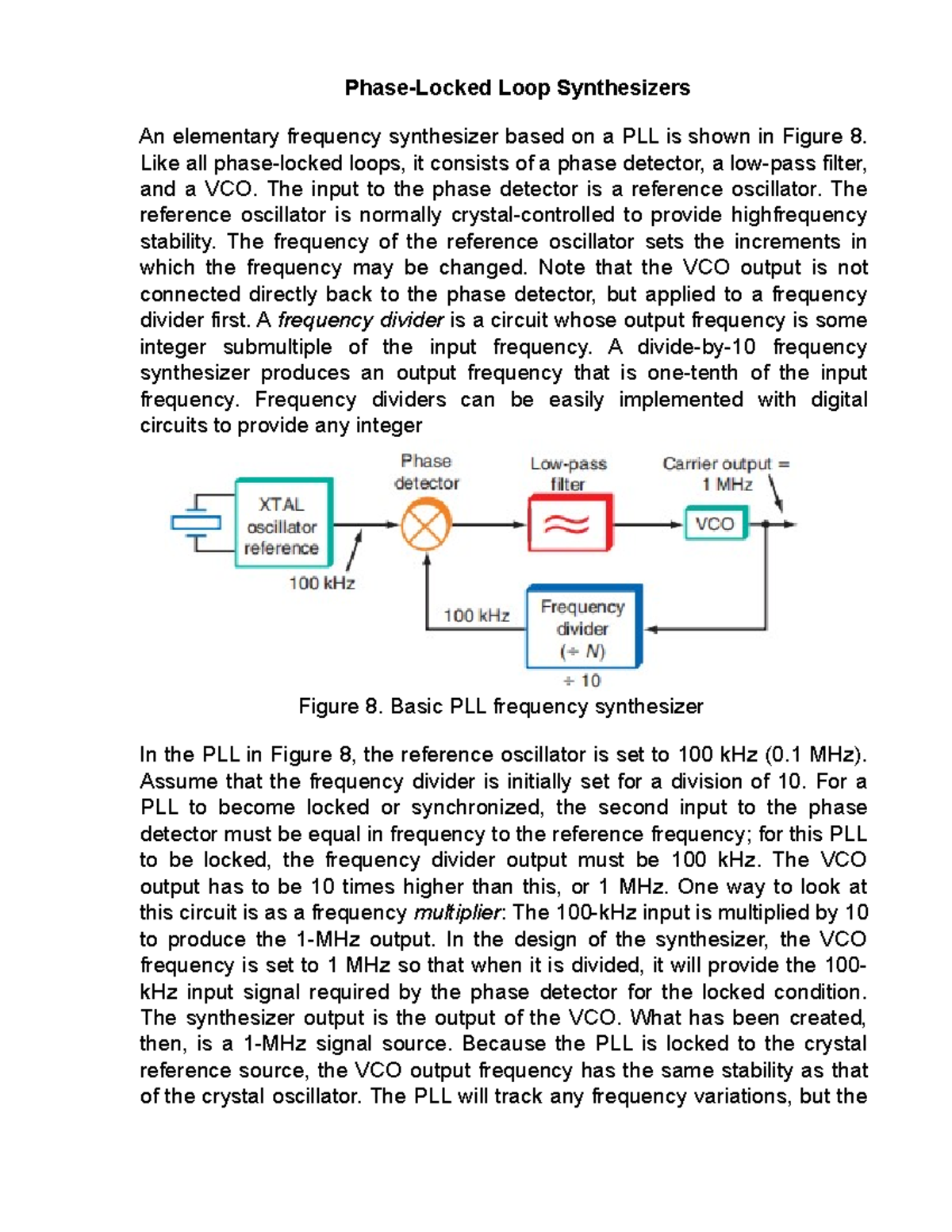 PhaseLocked Loop Synthesizers Like all phaselocked loops, it