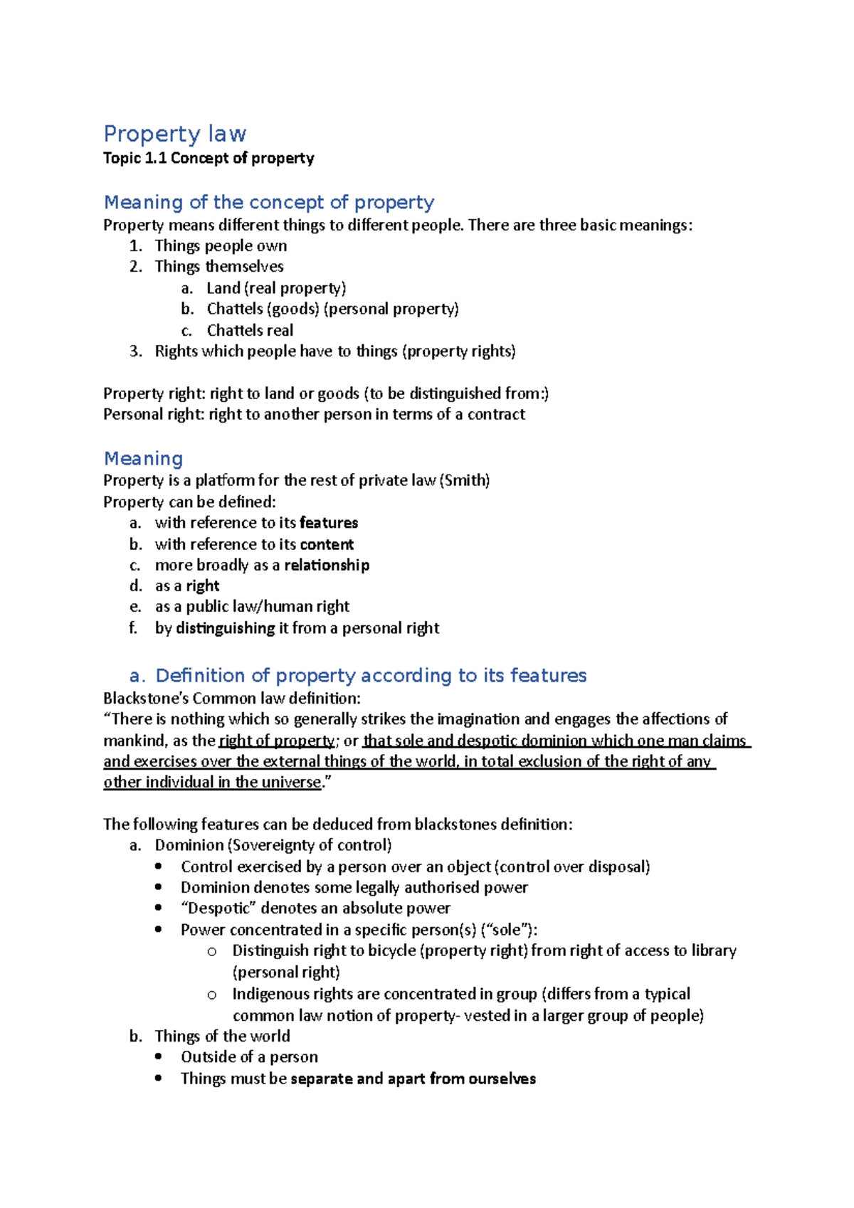 1.1 Concept of property - Property law Topic 1 Concept of property ...