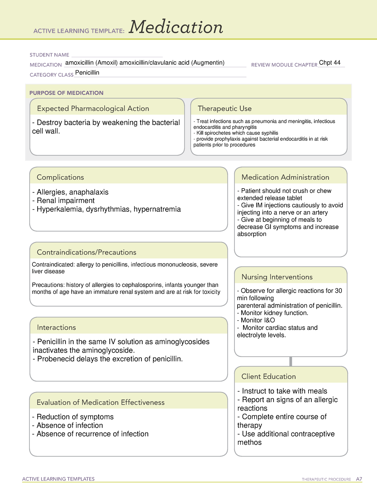 Amoxicillin and Augmentin ACTIVE LEARNING TEMPLATES THERAPEUTIC