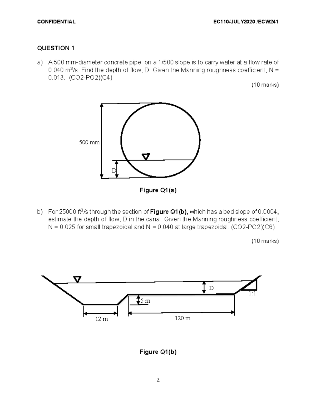 Question Test 4 06072020 SV - QUESTION 1 a) A 500 mm-diameter concrete ...