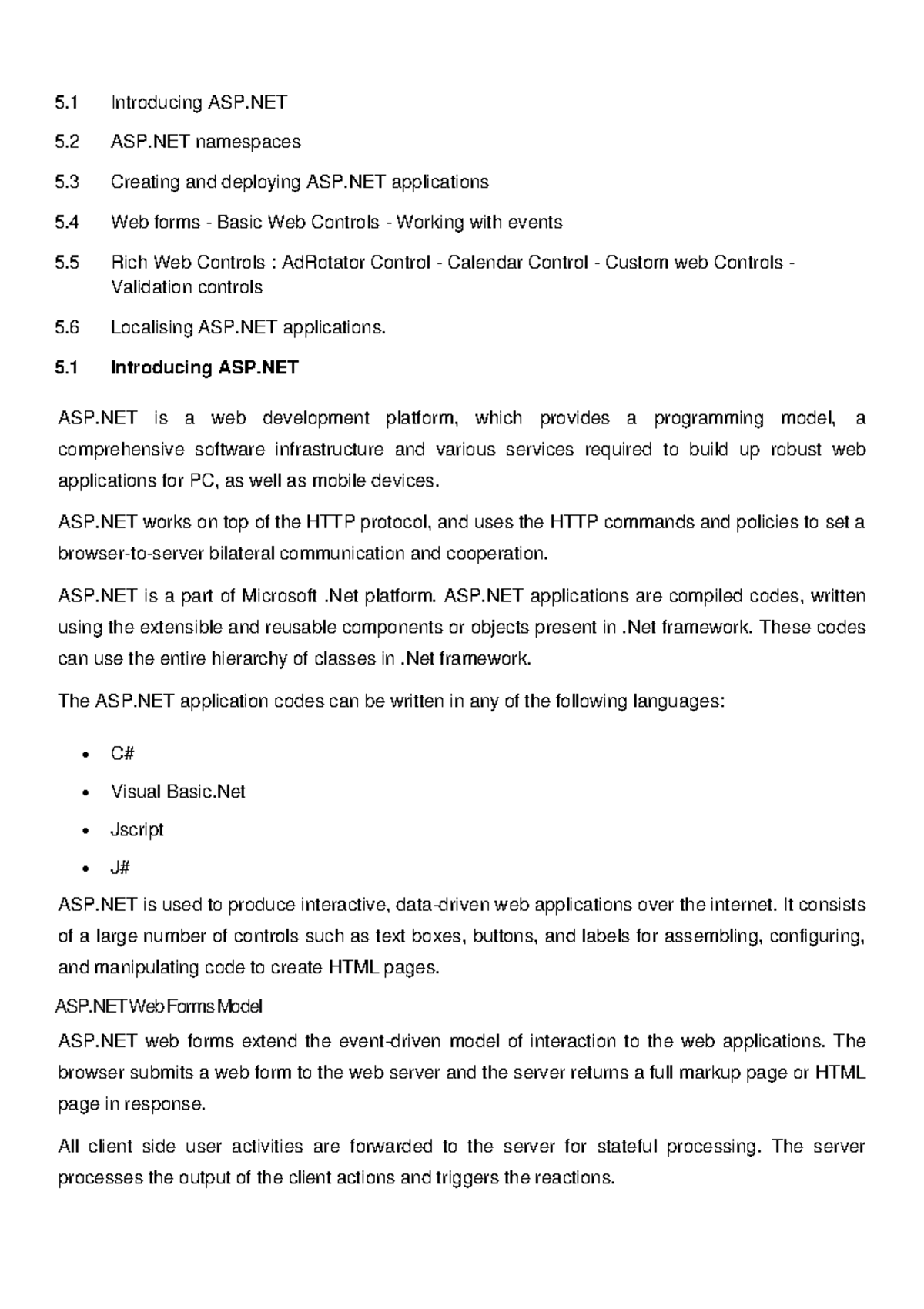 ASP.NET Notes FOR Internet Programming - 5 Introducing ASP 5 ASP ...