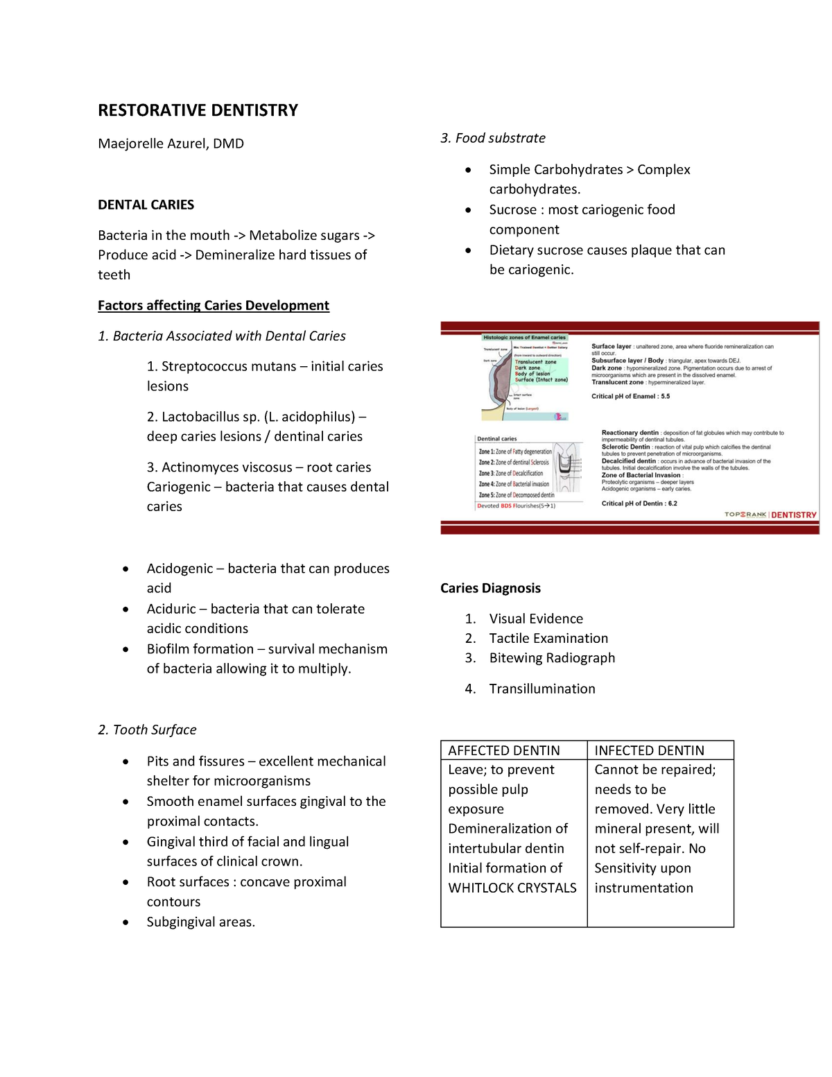 Restorative Dentistry Summary - RESTORATIVE DENTISTRY Maejorelle Azurel ...