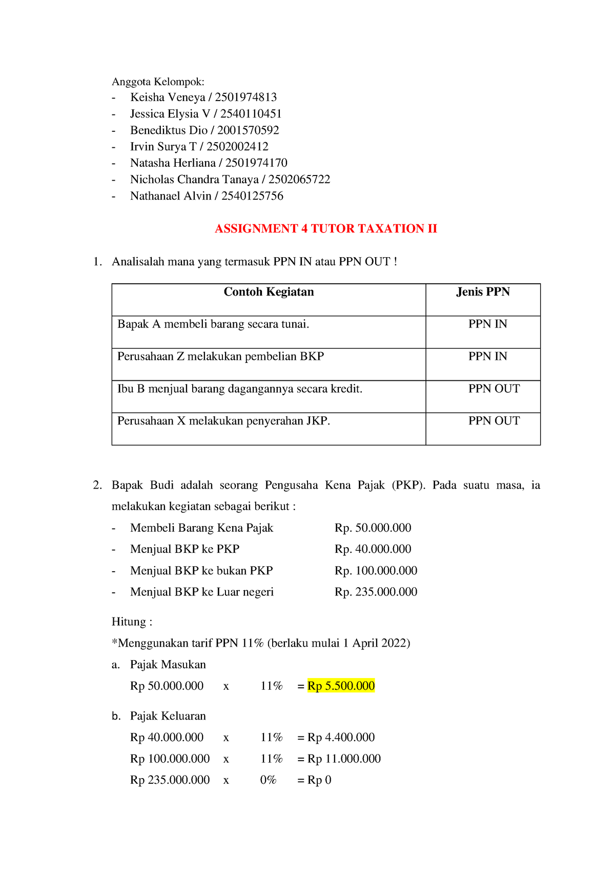 tax assignment adalah