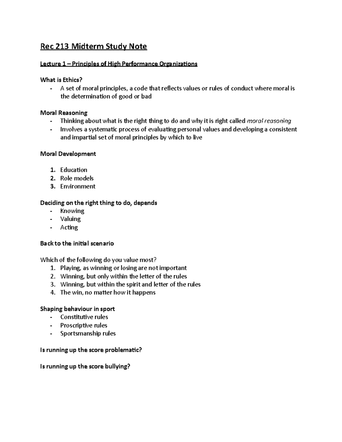 Rec 213 Midterm Study Note Rec 213 Midterm Study Note Lecture 1