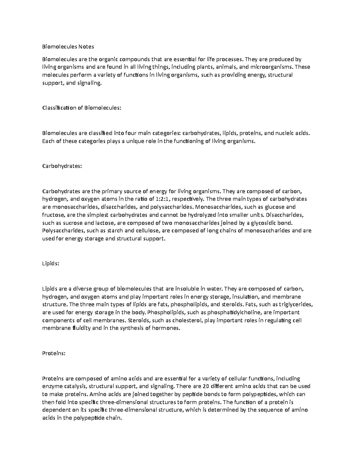Biomolecules Notes Biomolecules Notes Biomolecules are the organic