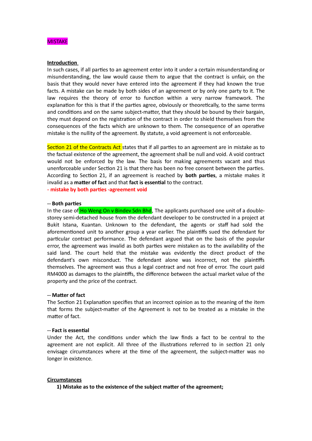 Contract 2 - Chap3 Mistake - MISTAKE Introducion In Such Cases, If All ...