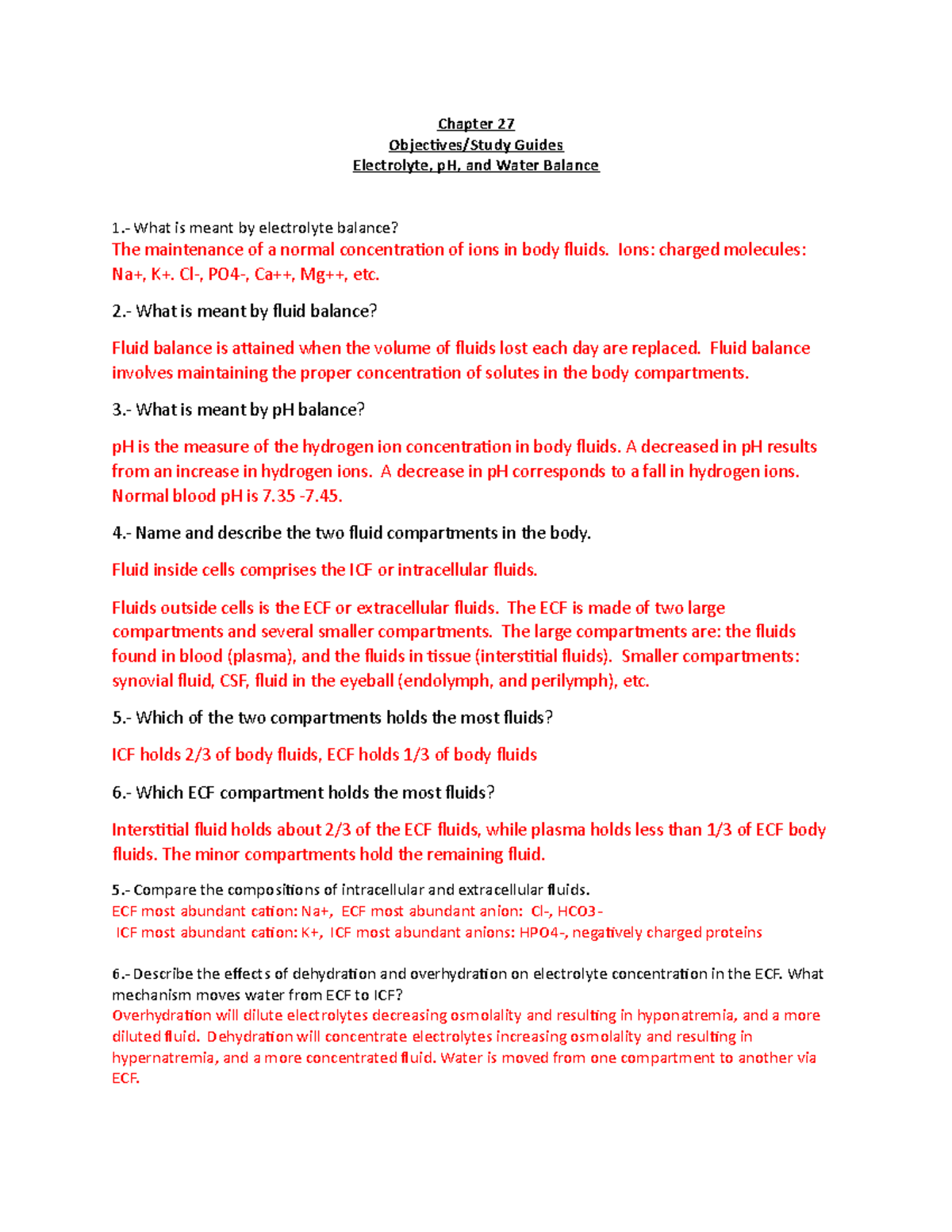 Chapter 27 Worksheet Answers Chapter 27 Guides Electrolyte, pH, and