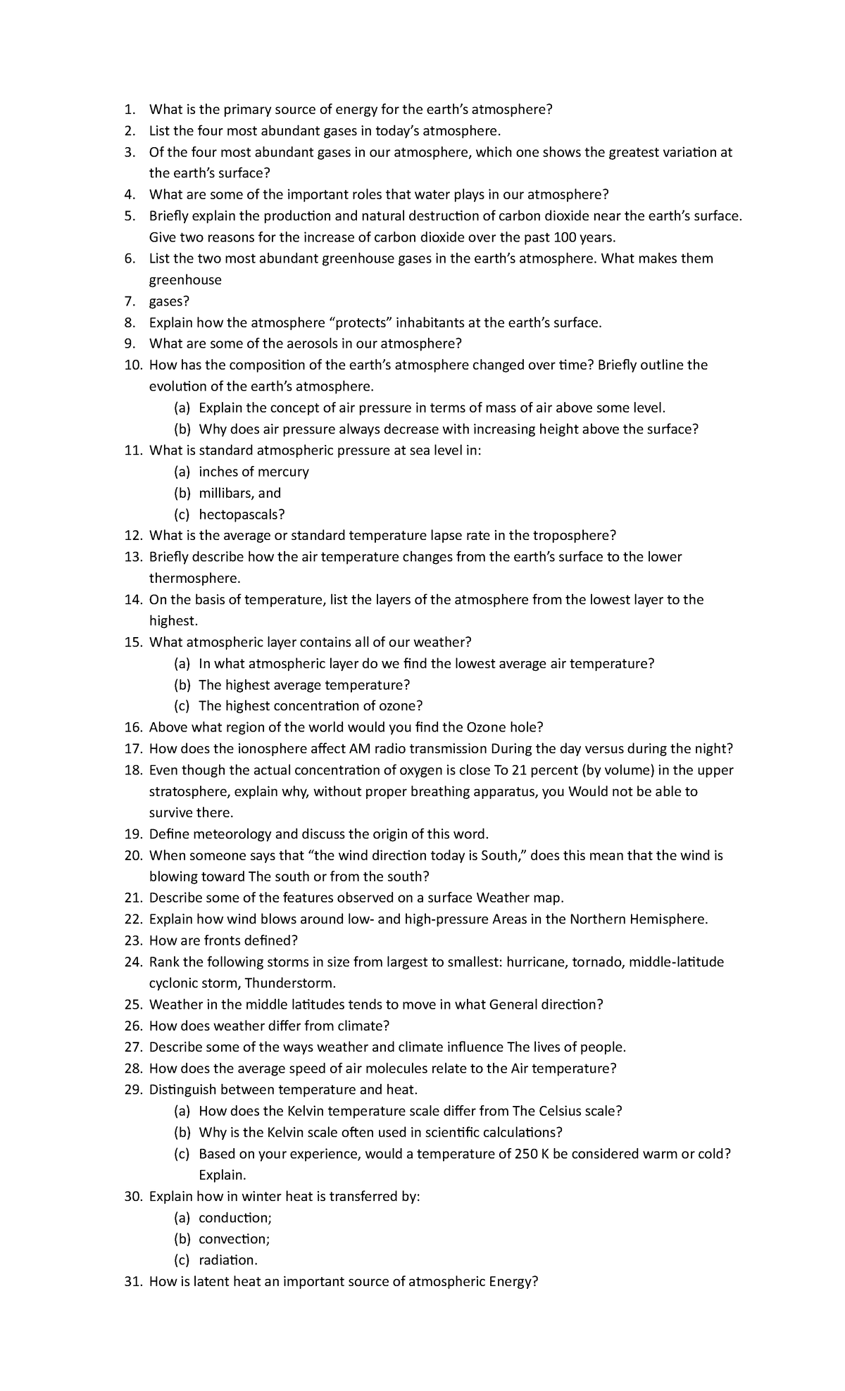 Meteo- Reviewer - What is the primary source of energy for the earth’s ...