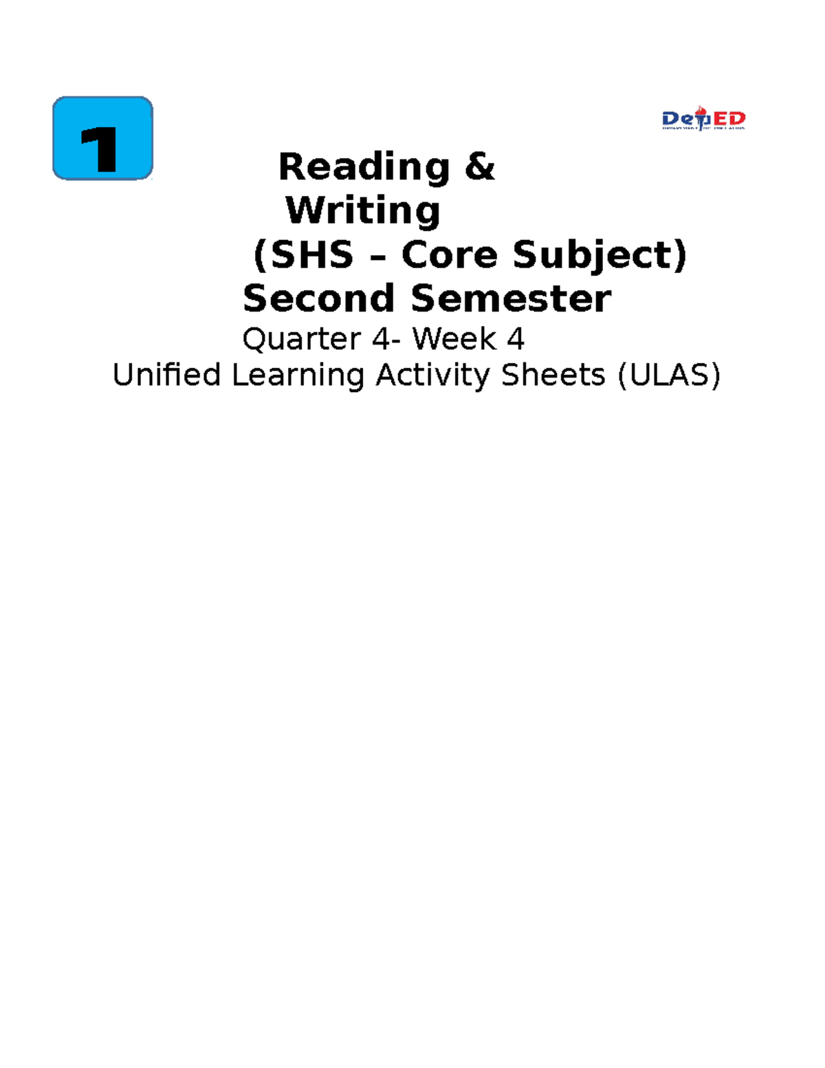 ReadingWriting Q4 Week4 (1) Reading & Writing (SHS Core Subject