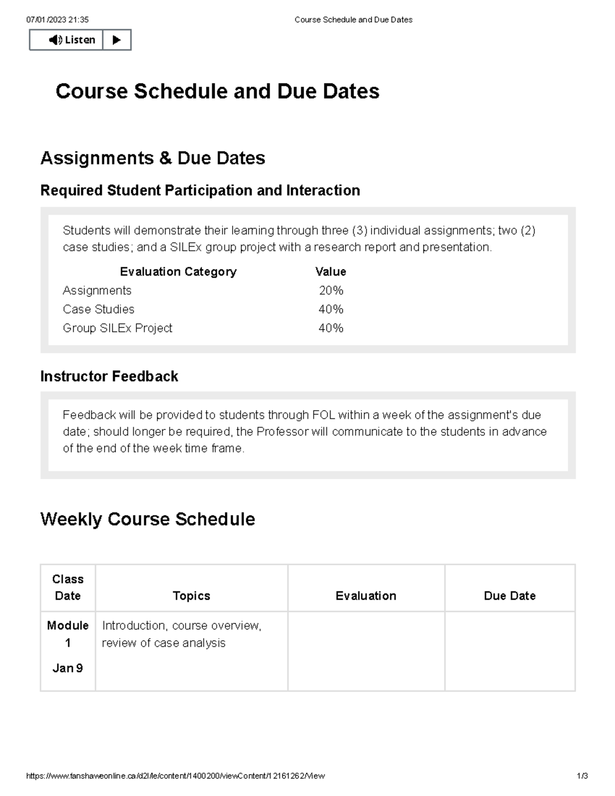 Course Schedule and Due Dates - PRCH3020 Public Sector SCM - 07/01/2023 ...