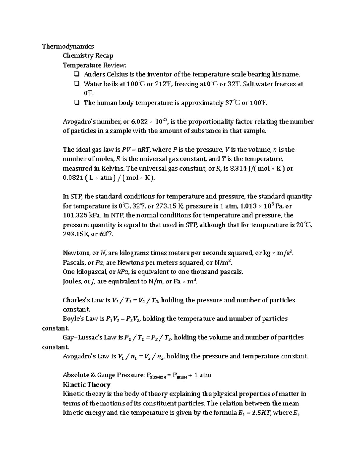 Thermodynamics Thermodynamics Chemistry Recap Temperature Review