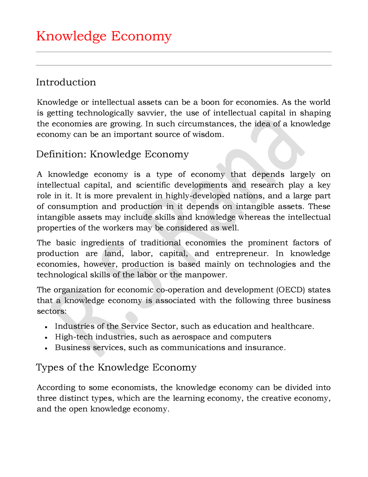 thesis on knowledge economy