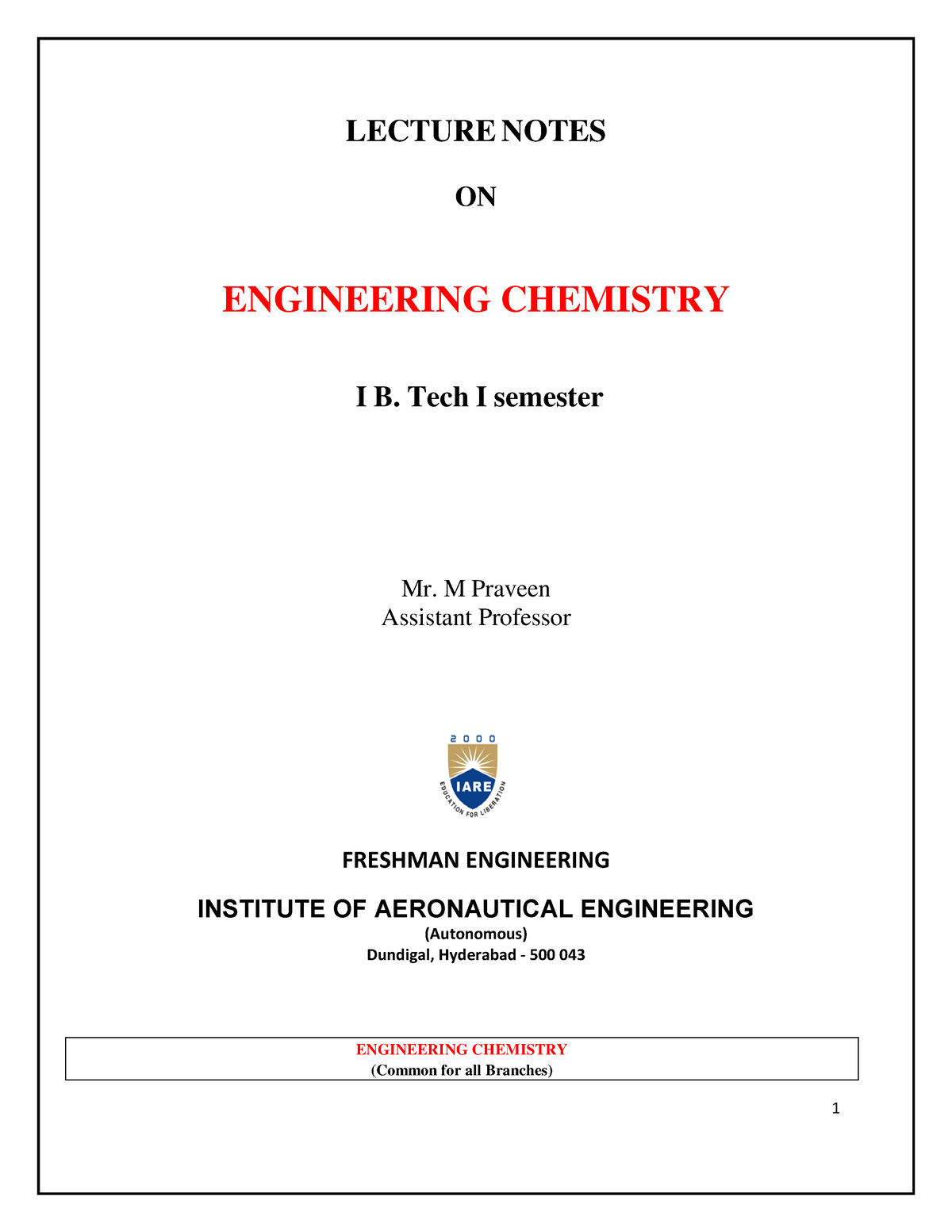 Engineering chemistry unit 4 LECTURE NOTES ON ENGINEERING