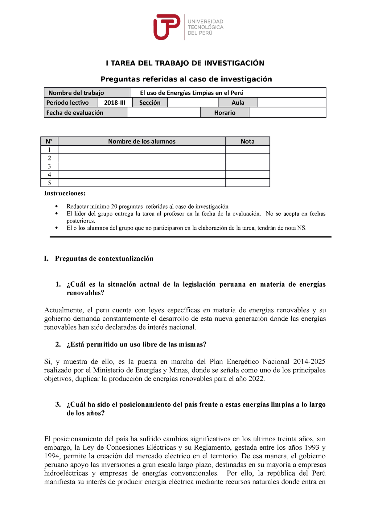 I Tarea DEL Trabajo DE Investigación - Modelo (3) Energias Renovables ...