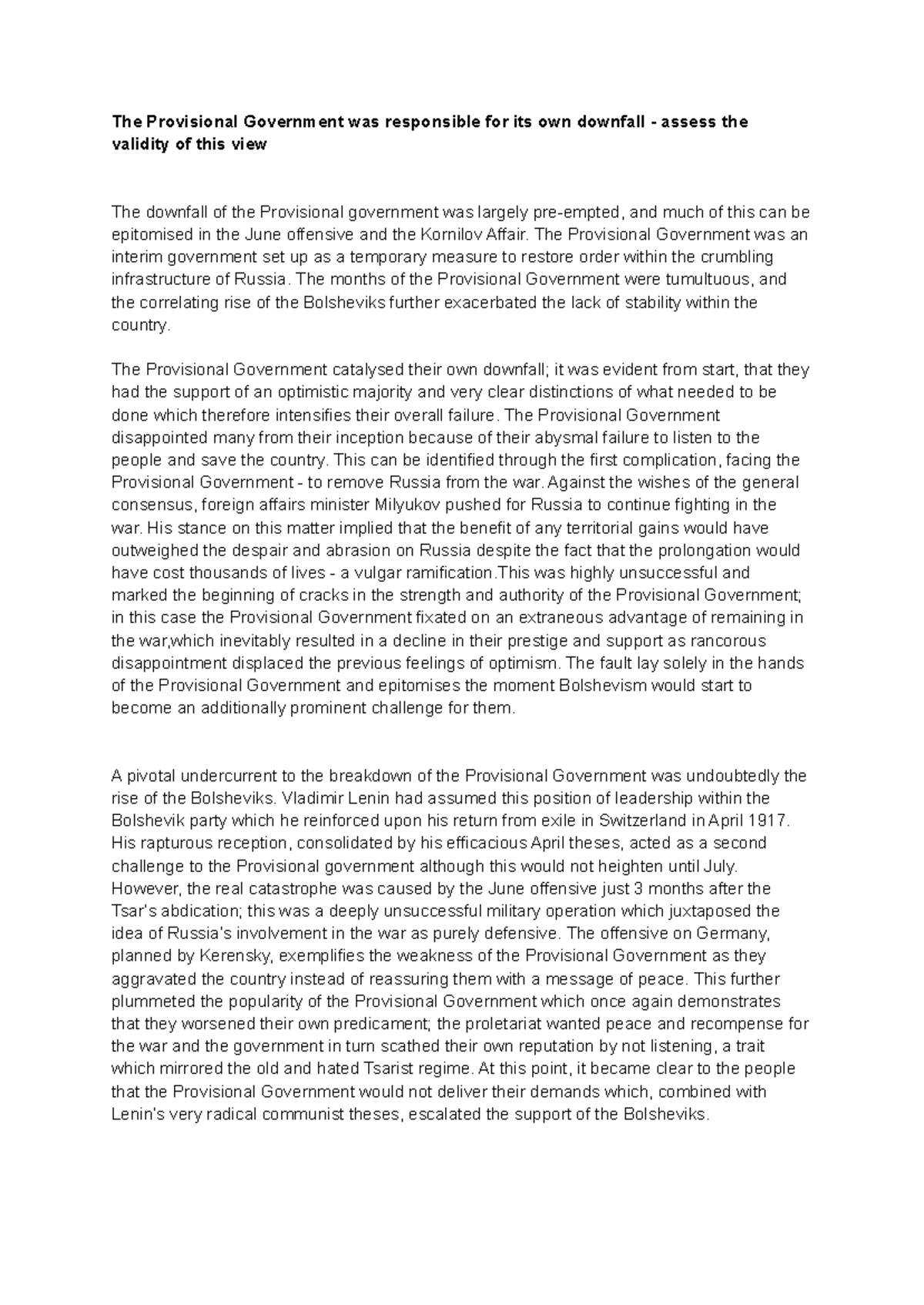 Edited Version - The Provisional Government was responsible for its own ...
