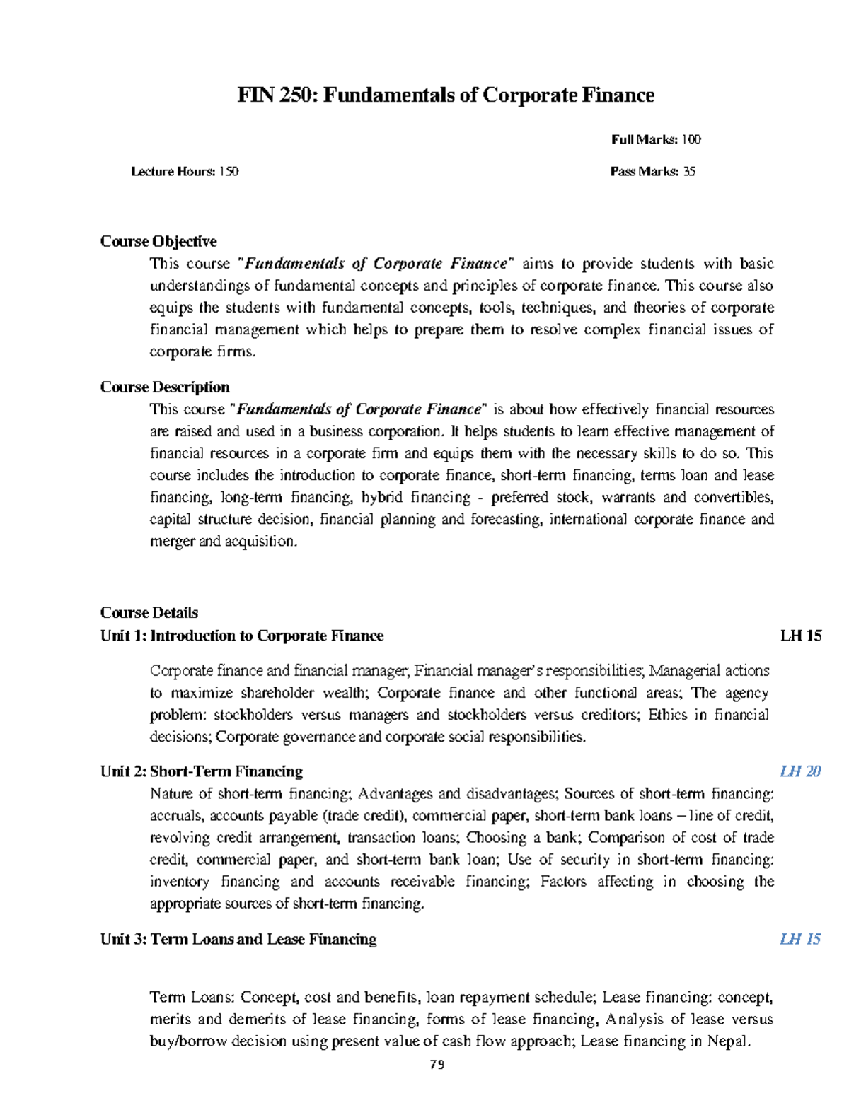 FIN 250 Fundamentals of Corporate Finance - 79 FIN 250: Fundamentals of ...