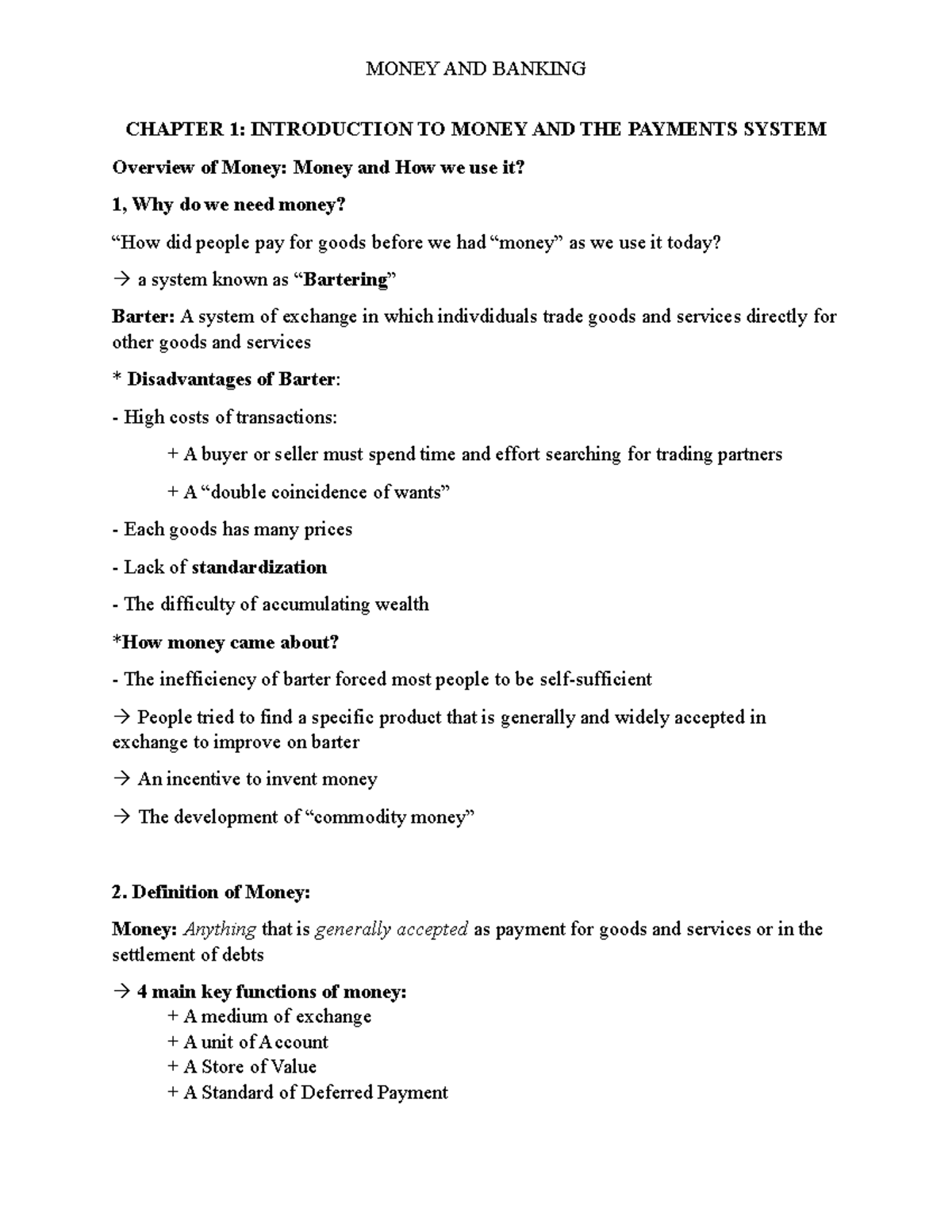 Tiền tệ ngân hàng Tiền tệ ngân hàng FTU MONEY AND BANKING CHAPTER 1