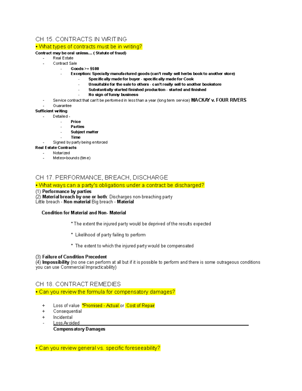 Bus Law Final Review - Class Notes For Business Core Class. - CH 15 ...