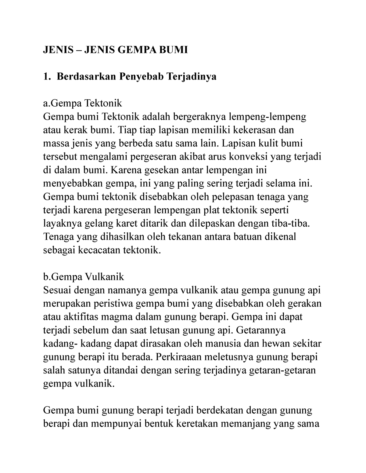 Berbagai Gempa Bumi - JENIS – JENIS GEMPA BUMI Berdasarkan Penyebab ...