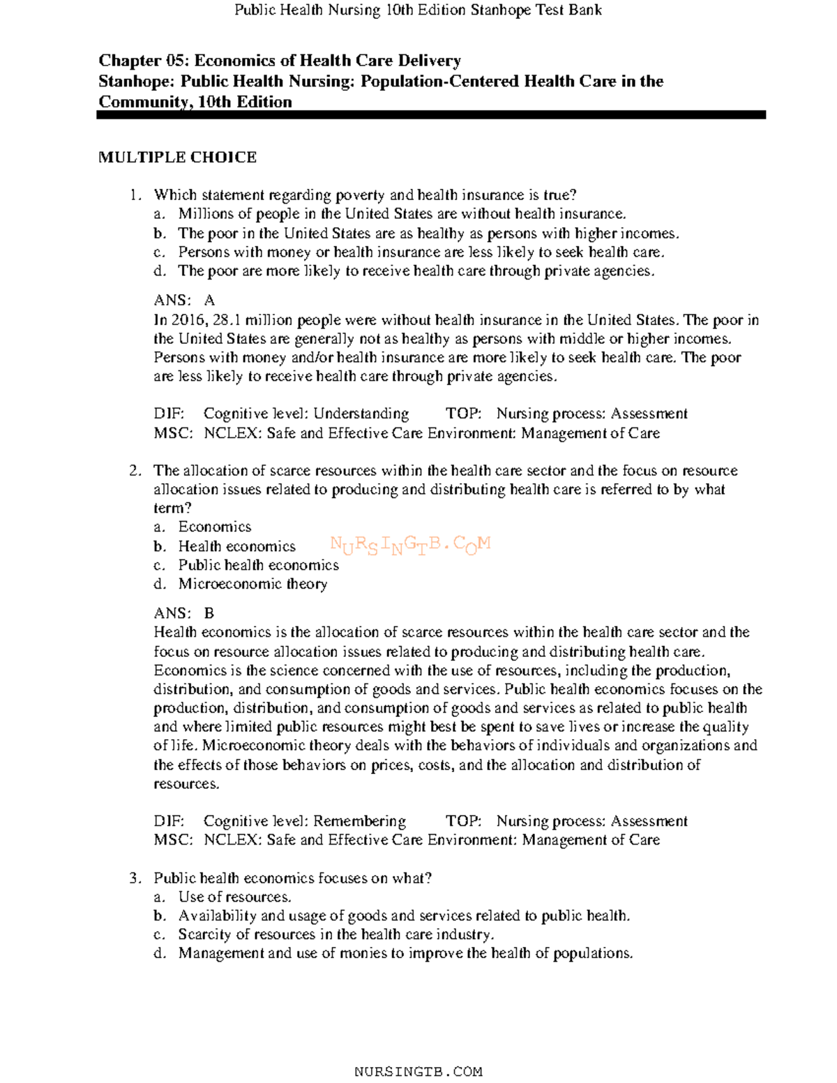 chapter five tb - NURSINGTB Chapter 05: Economics of Health Care ...