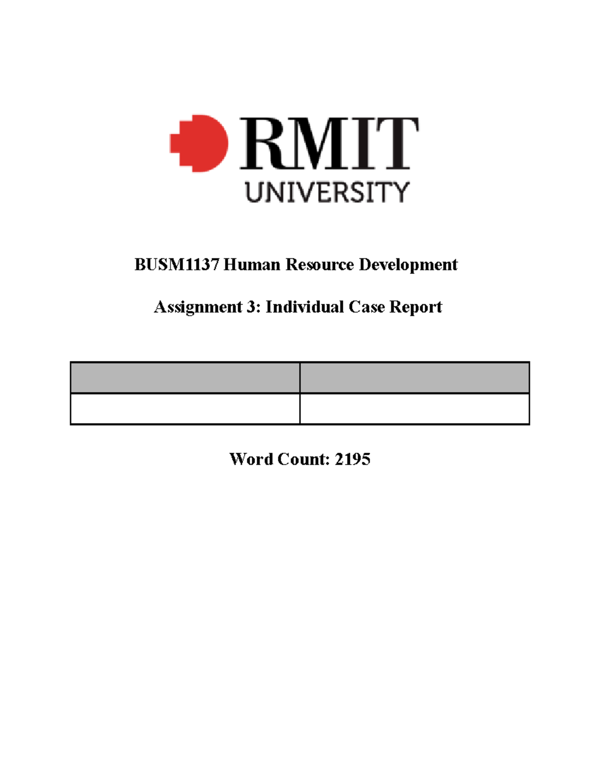 Assignment 3 BUSM1137 Human Resource Development Assignment 3