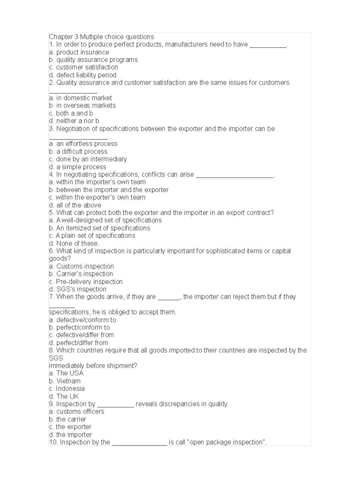 Chapter 3 Multiple Choice Questions - English - Studocu