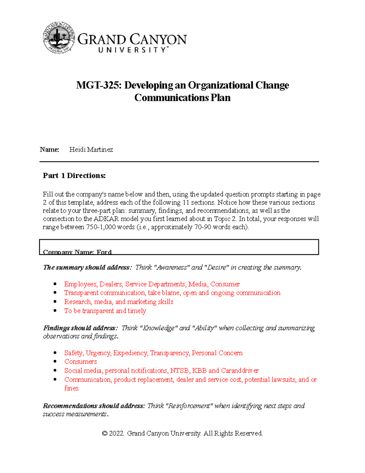 mgt 325 organizational change communications plan presentation