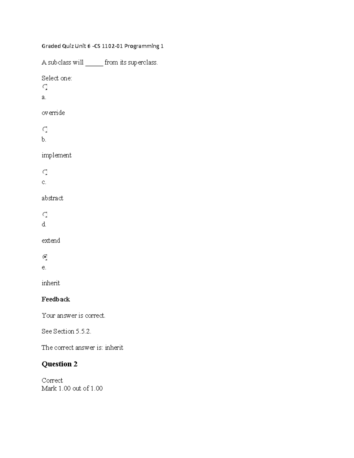 Graded Quiz Unit 6 -CS 1102-01 Programming 1 - Deprecated API Usage ...