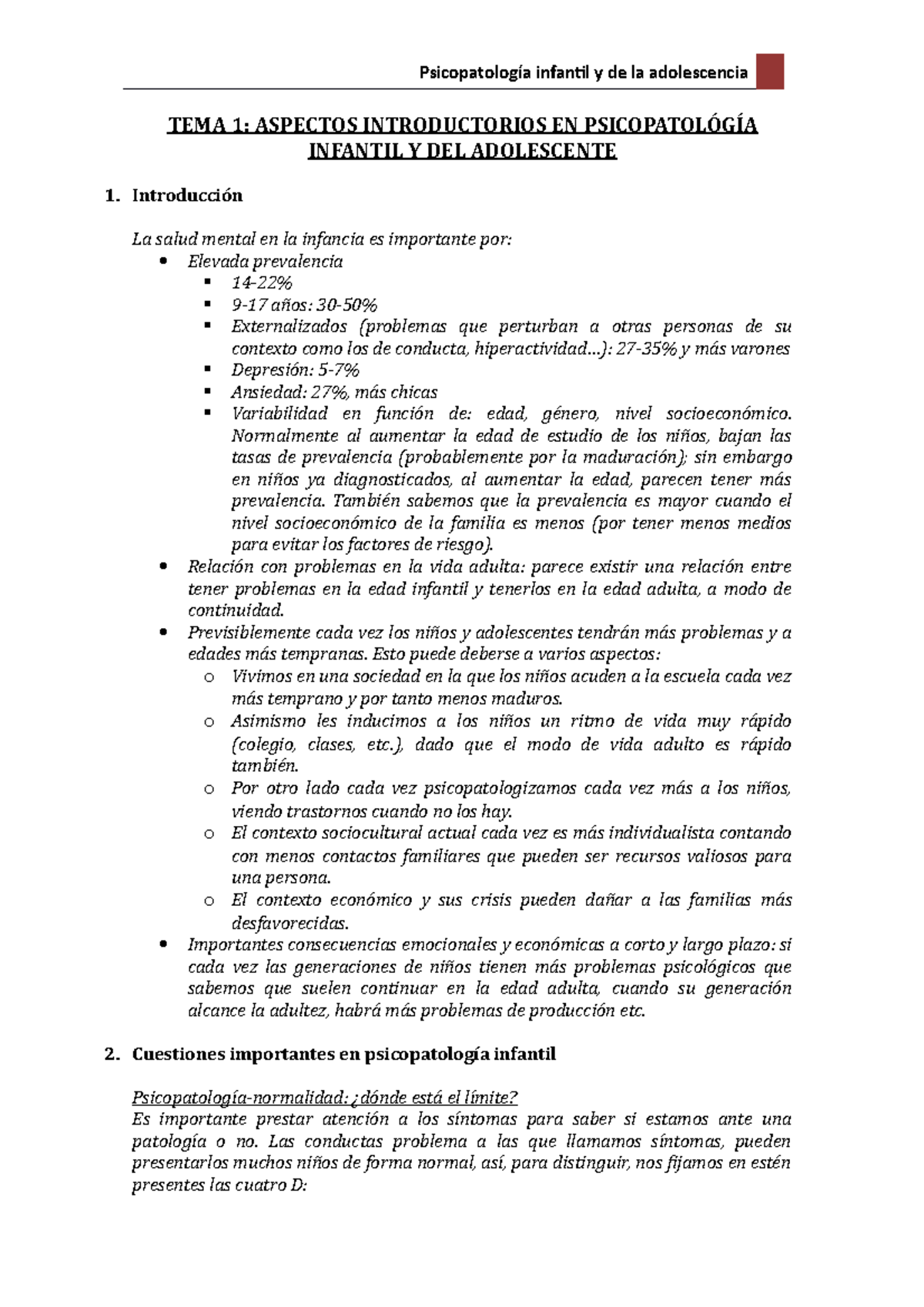 Tema 1 Psicopato infantil - Psicopatología infantil y de la ...