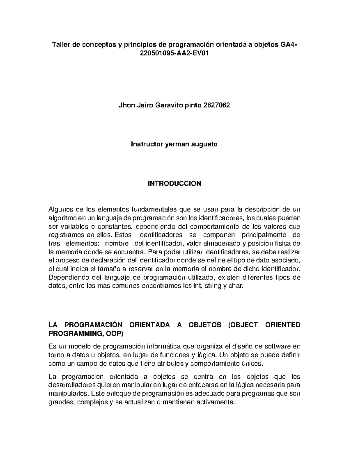 Taller de conceptos y principios de programación orientada a objetos ...