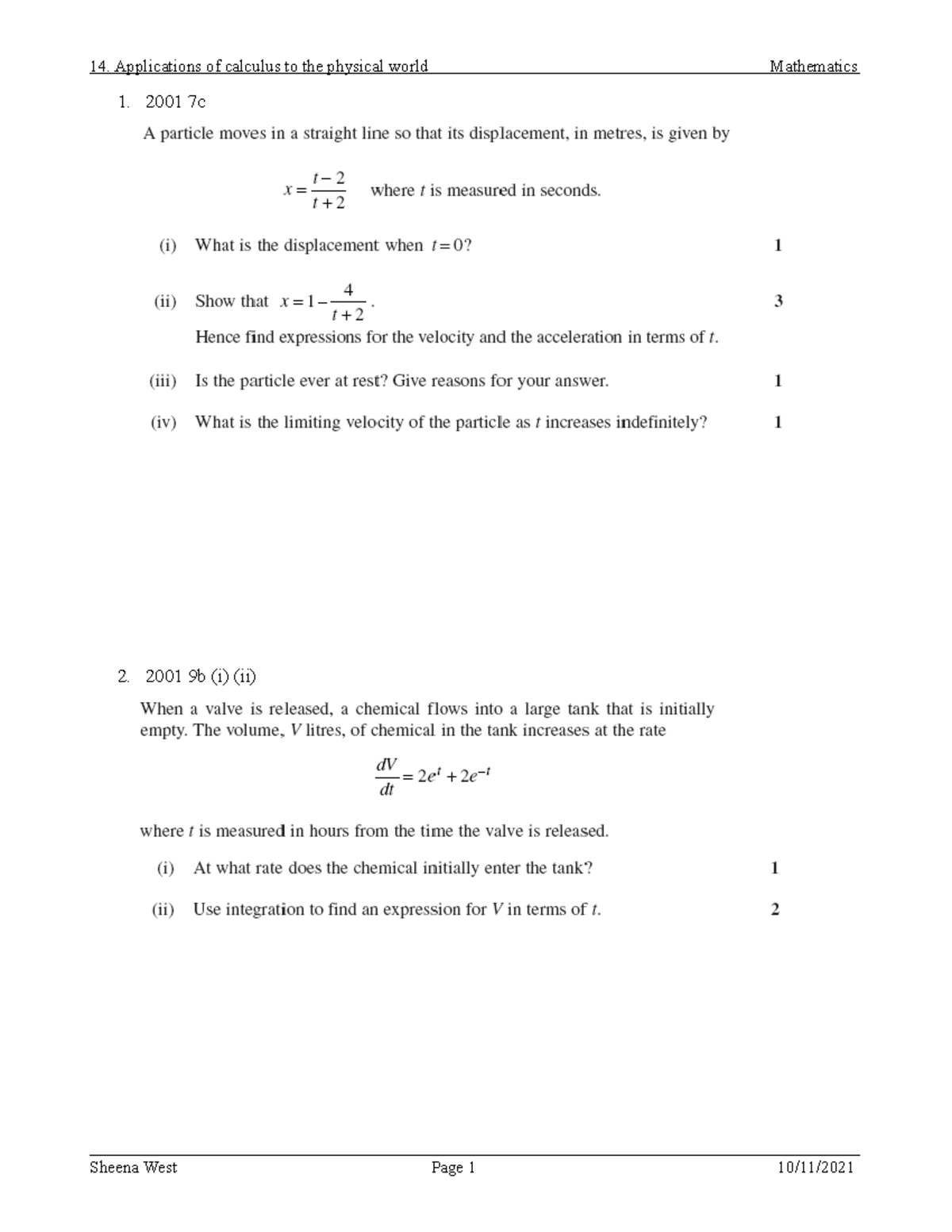 14. Applications of calculus to the physical world - PHYS1221 - UNSW ...