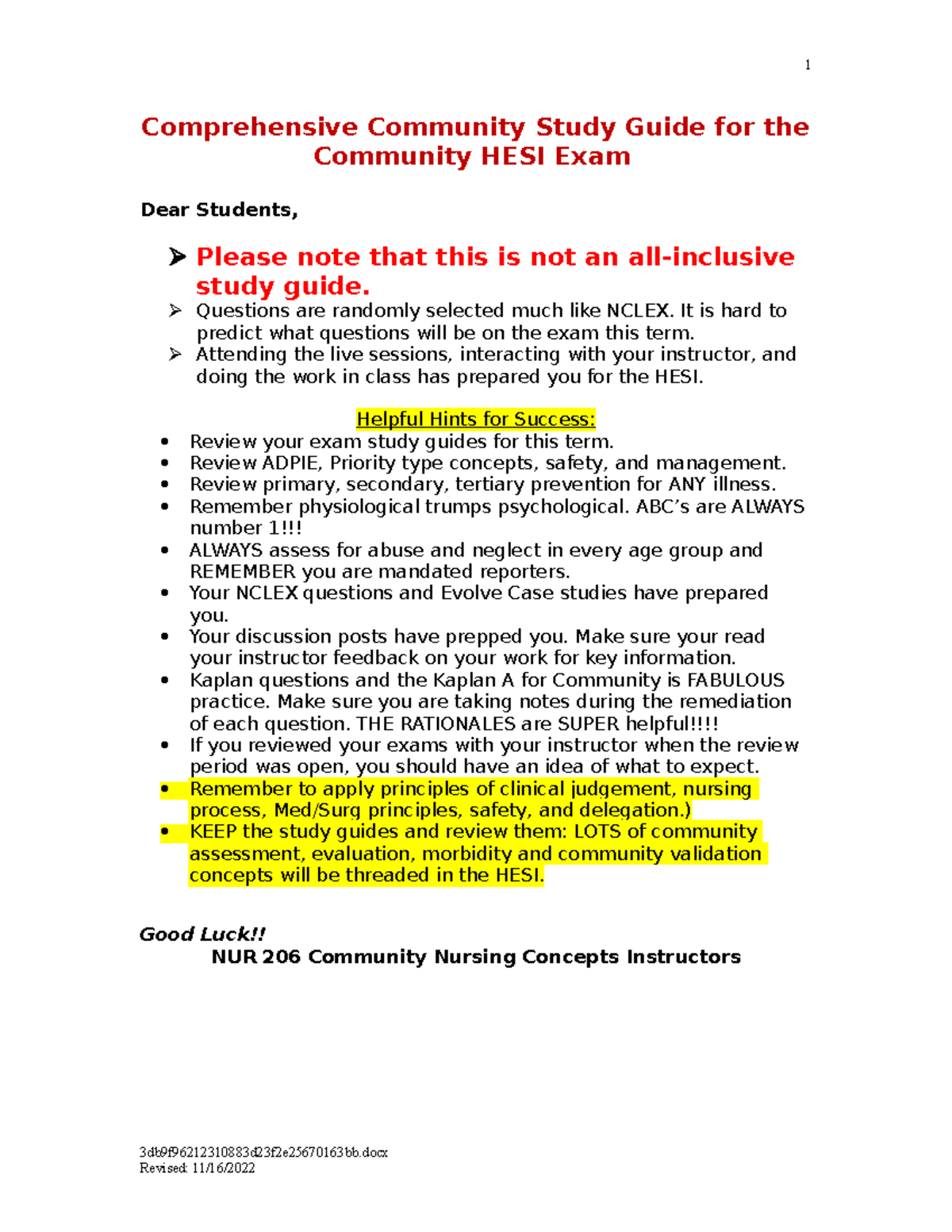 Community hesi study guide revised august 2022 comprehensive
