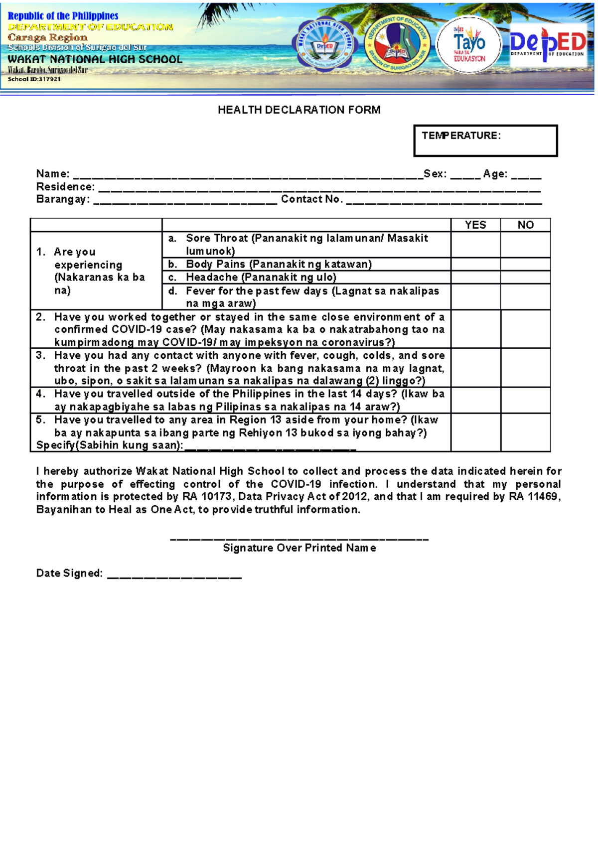 Health- Declaration-FORM - HEALTH DECLARATION FORM Name: - Studocu