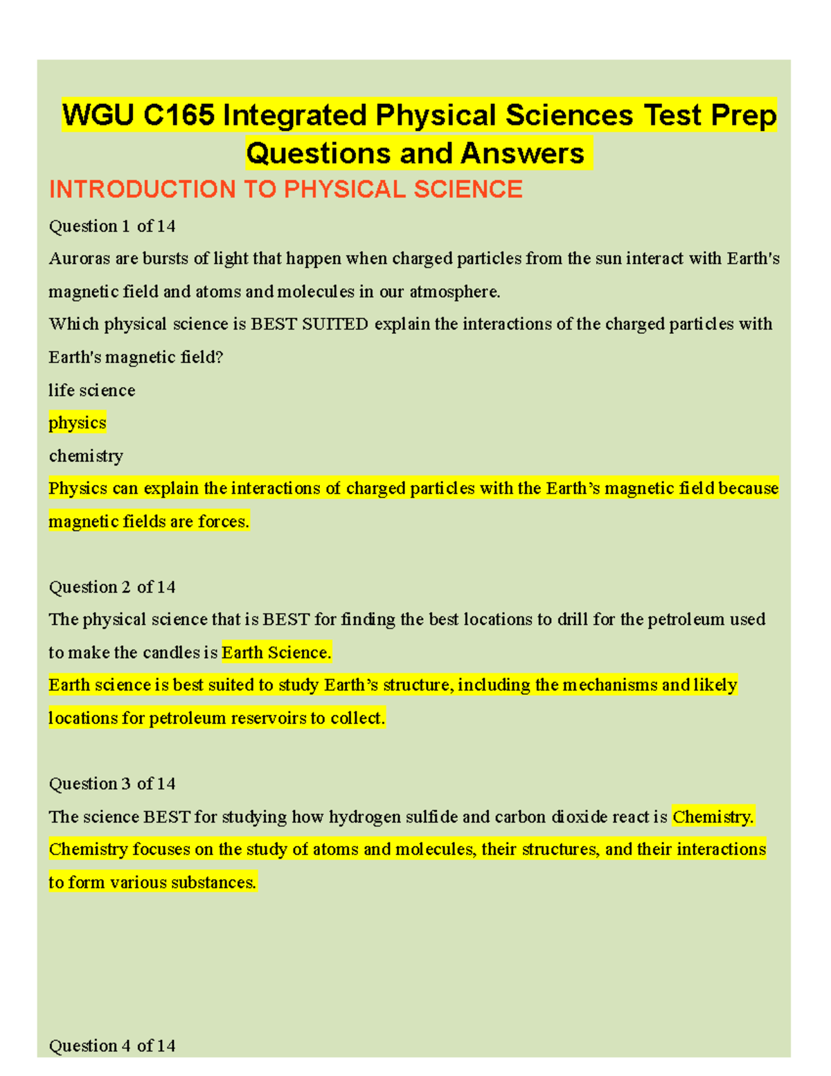 WGU C165 Integrated Physical Sciences Test Prep 2023 Questions And ...