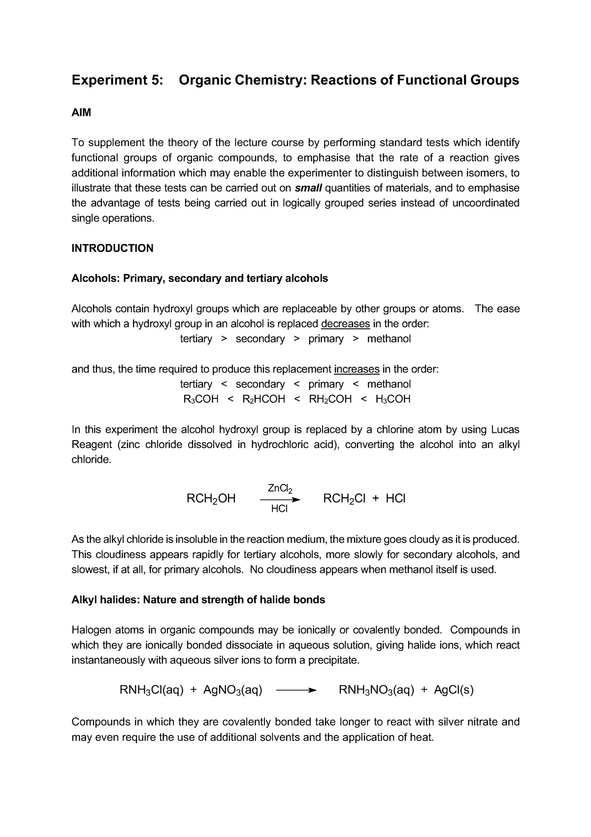 Experiment Background Information - Experiment 5: Organic Chemistry ...