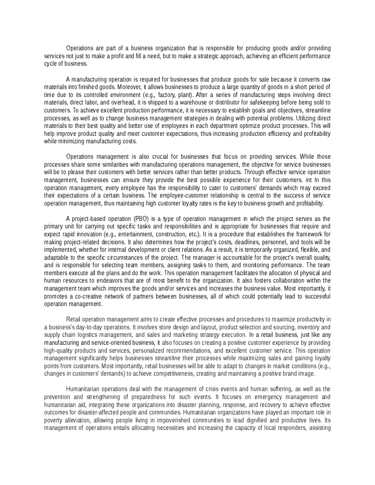 Overview of Different Types of Operations - Operations are part of a ...