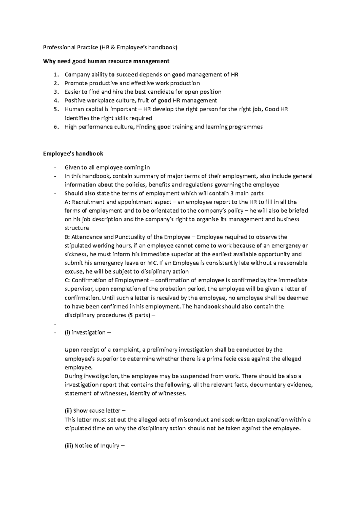 Professional Practice - Employee Handbook & HR - Professional Practice ...