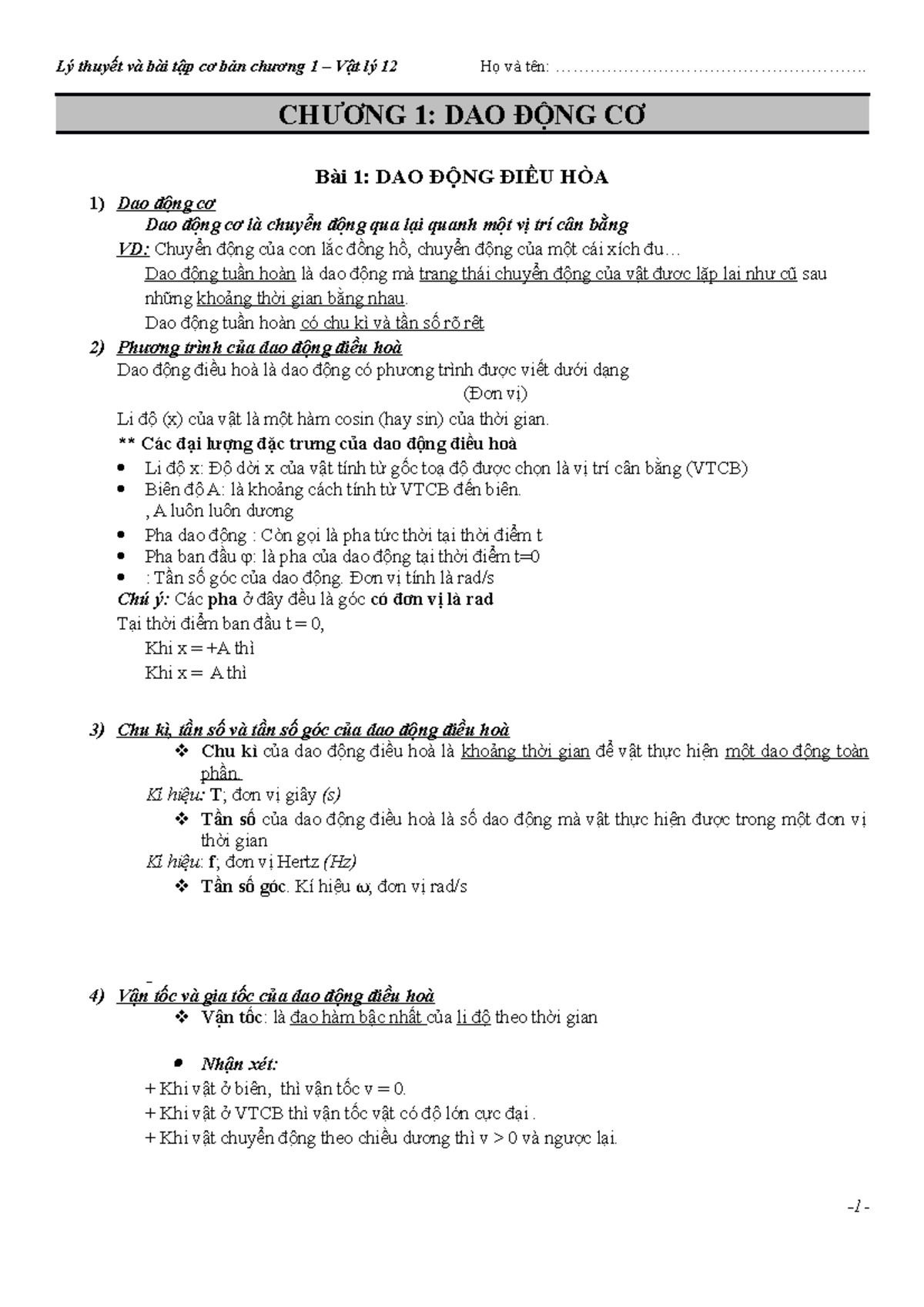 2122 Li+thuyet chuong+1 - Lý thuyết và bài tập cơ bản chương 1 – Vật lý ...