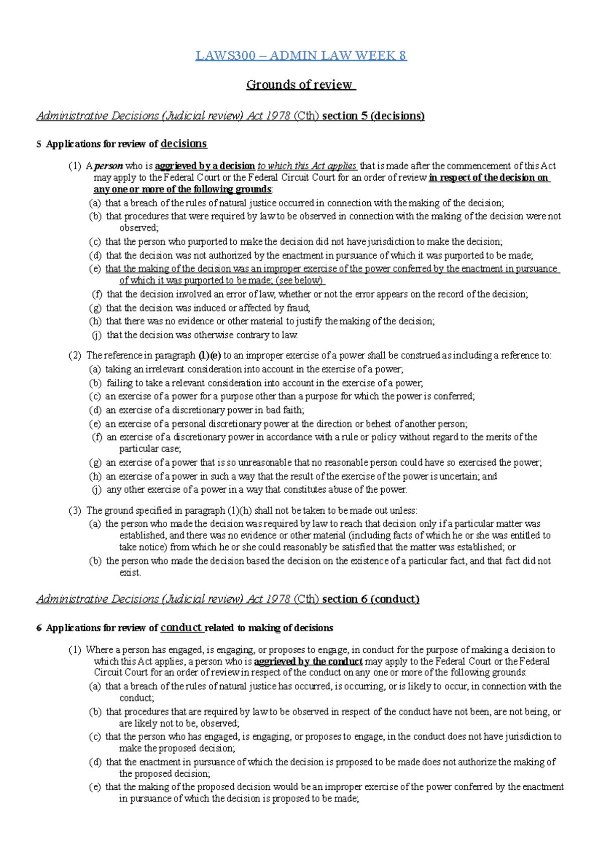 LAWS300 – Admin law grounds of review - LAWS300 – ADMIN LAW WEEK 8 ...
