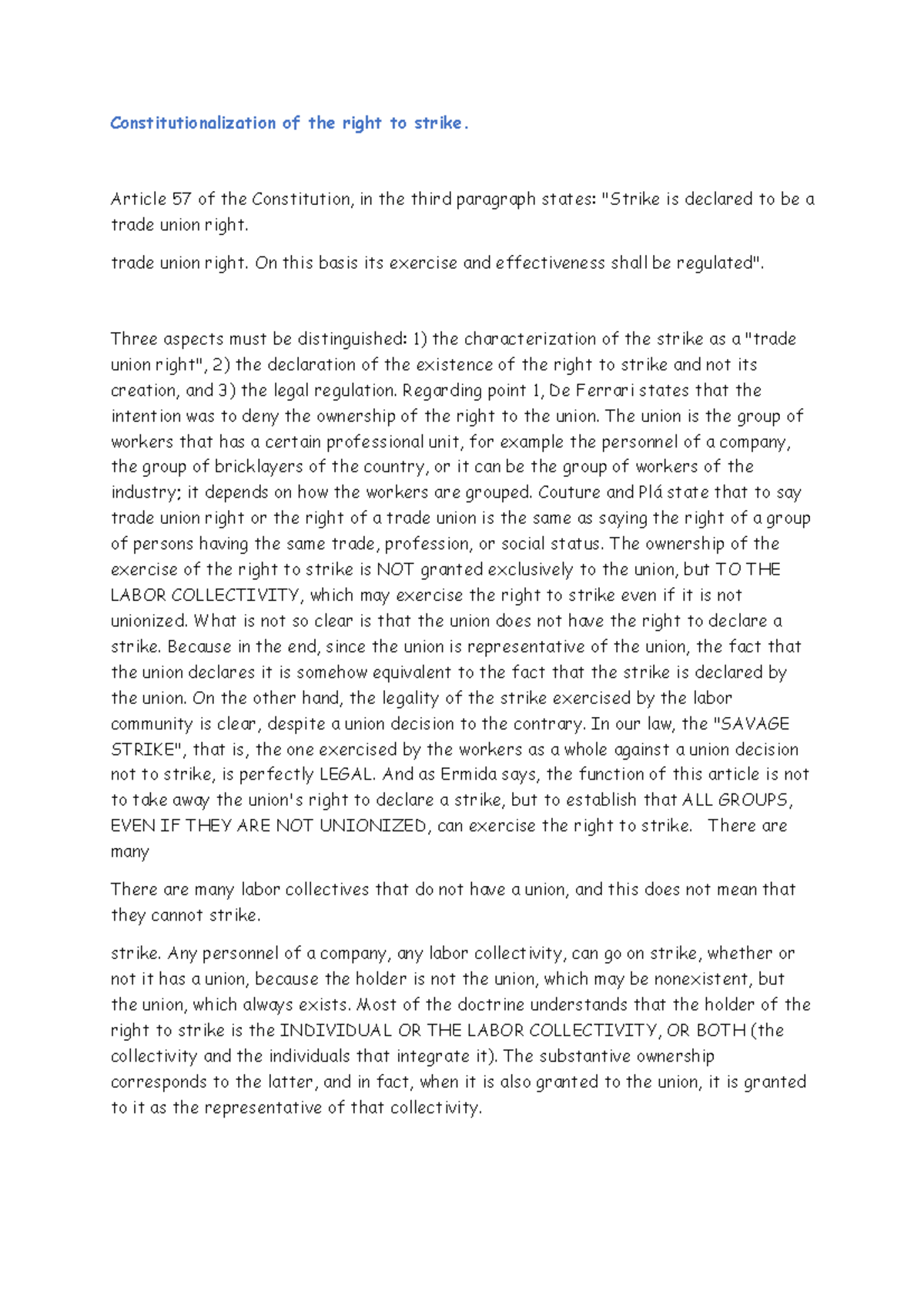 Constitutionalization of the right to strike. 13 - Article 57 of the ...
