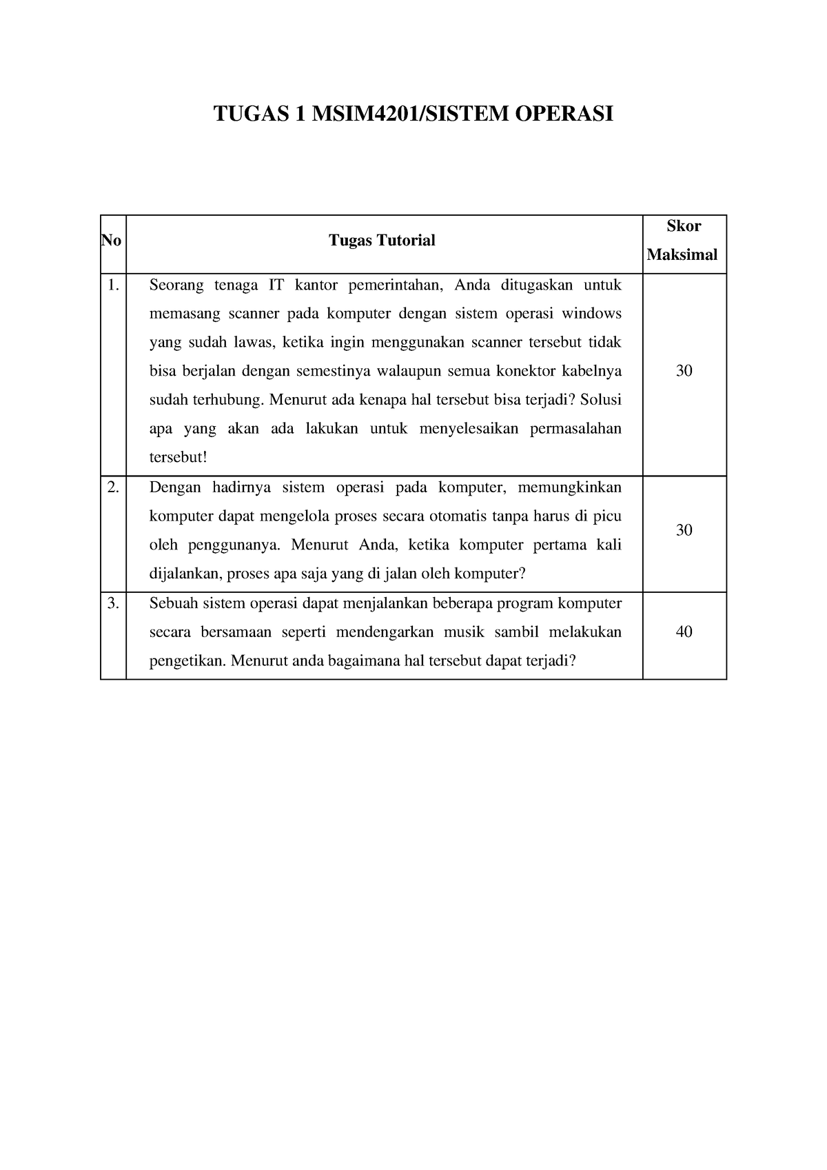 Tugas 1 MSIM4201 - TUGAS 1 MSIM4201/SISTEM OPERASI No Tugas Tutorial ...