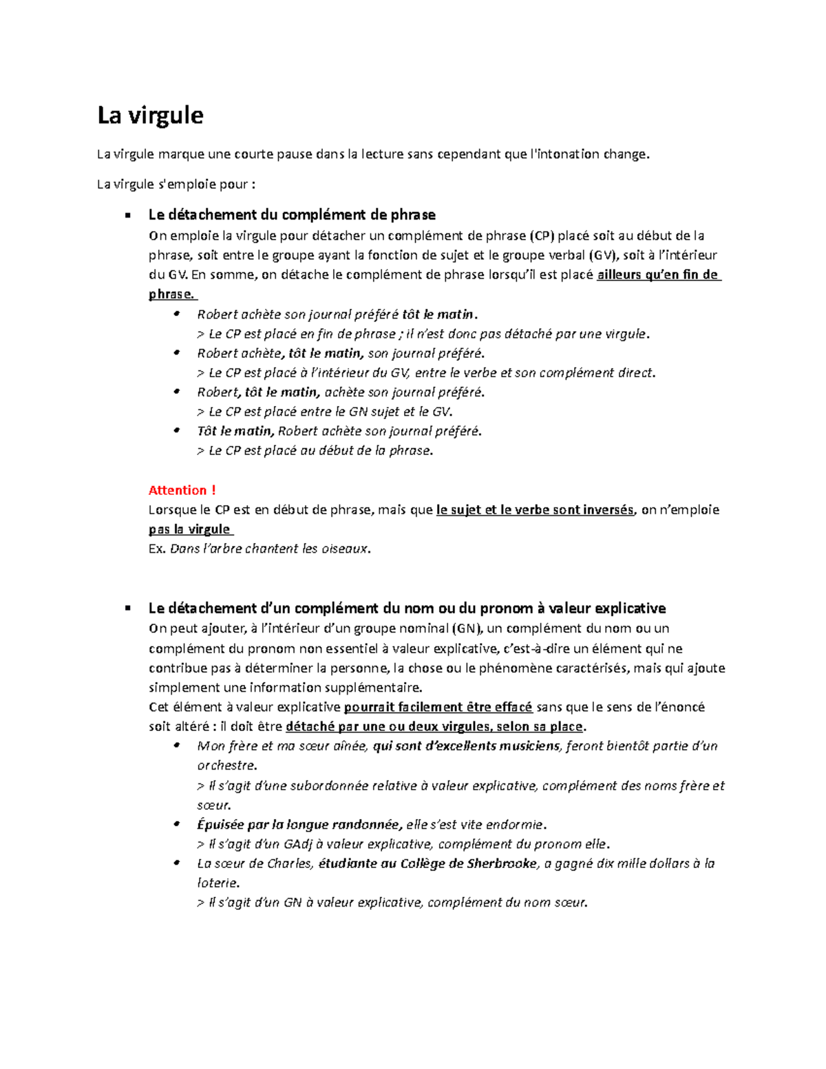 Cours ponctuation La virgule La virgule marque une courte pause dans