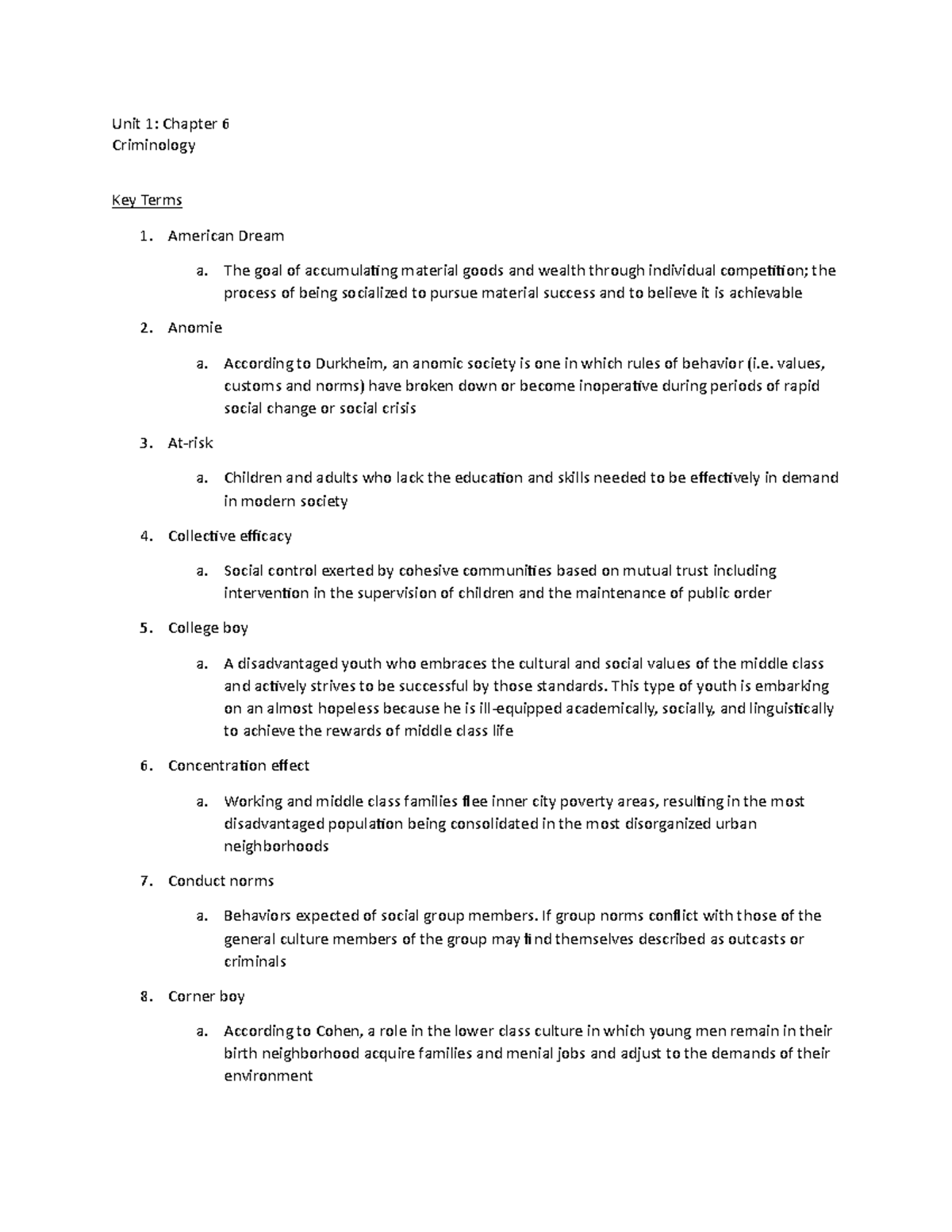 Chapter 6Worksheet doc - Unit 1: Chapter 6 Criminology Key Terms ...