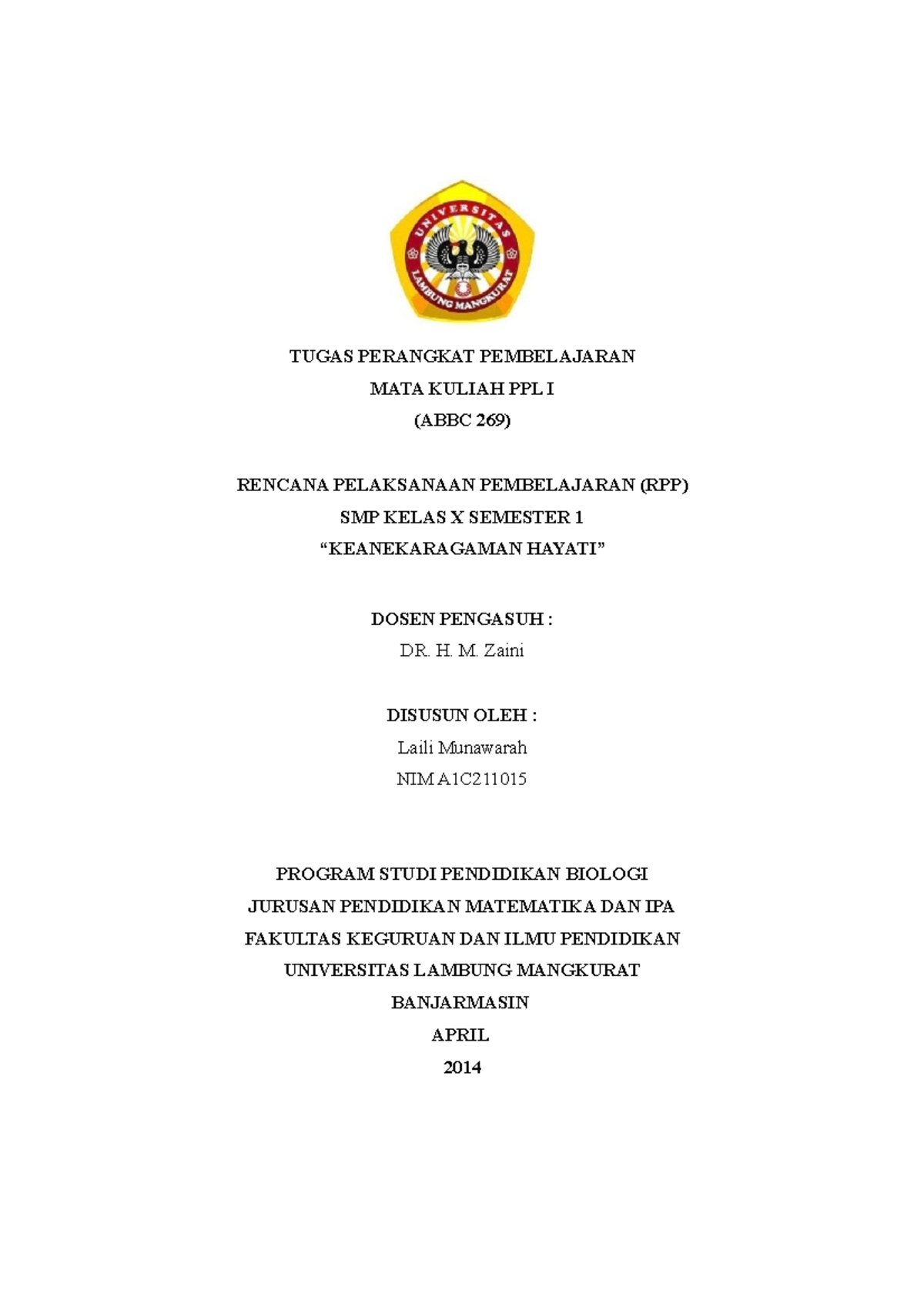 1. RPP laili keanekaragaman hayati - TUGAS PERANGKAT PEMBELAJARAN MATA ...