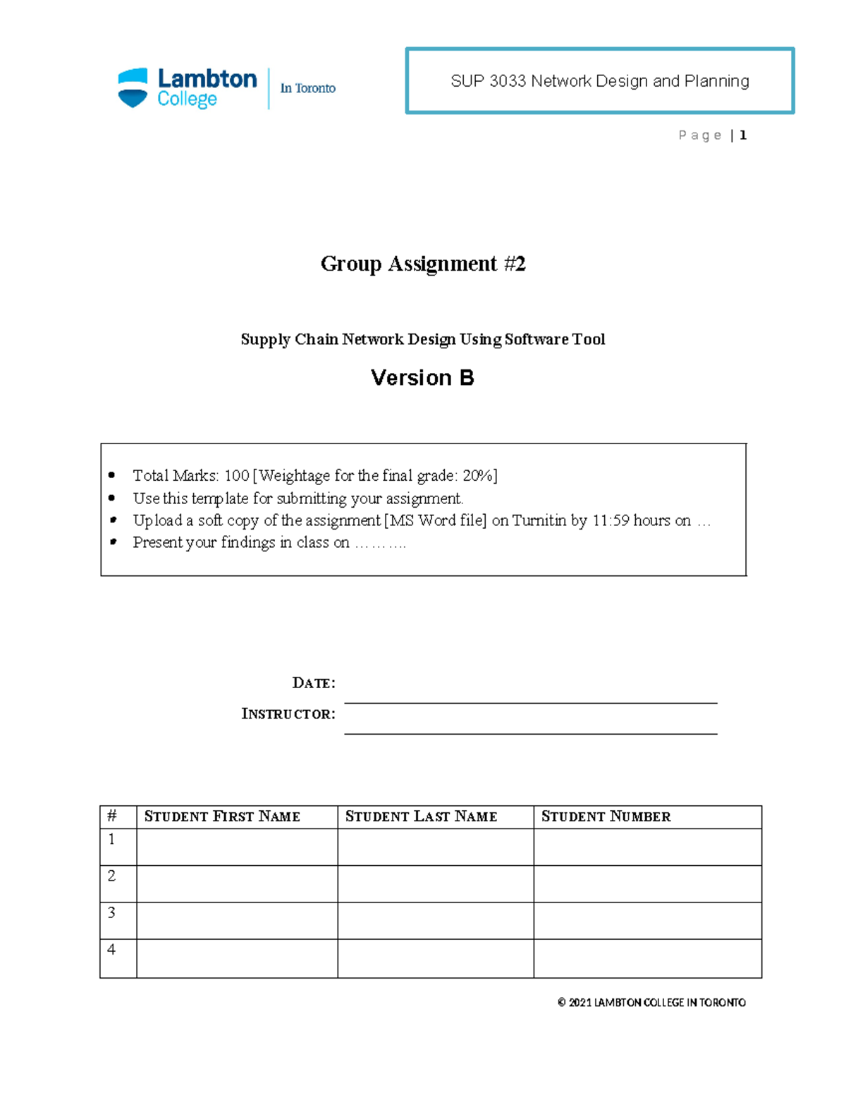 SUP 3033 - Assignment -2- Student Copy-B - P a g e | 1 Group Assignment ...